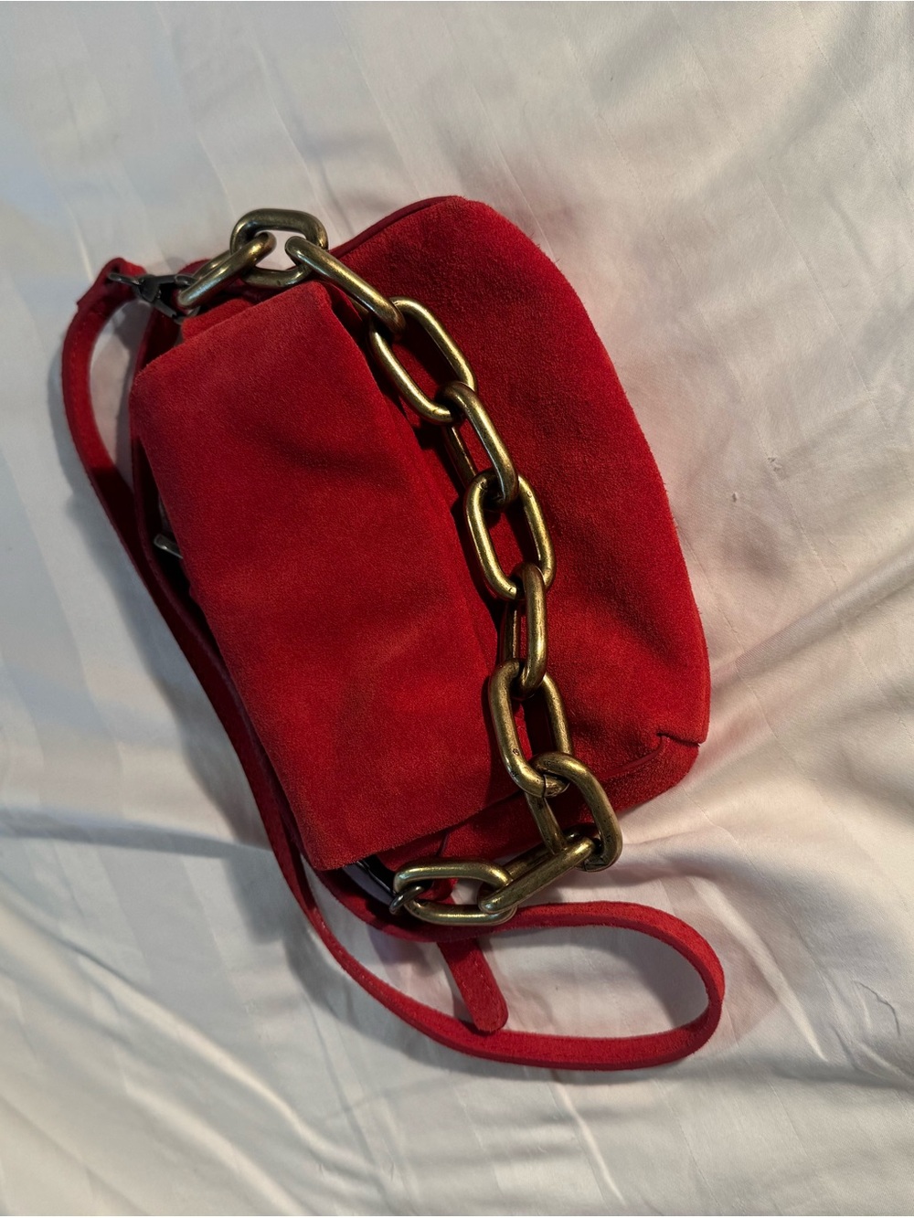 Free People Red Suede Crossbody with Antique Gold Chain